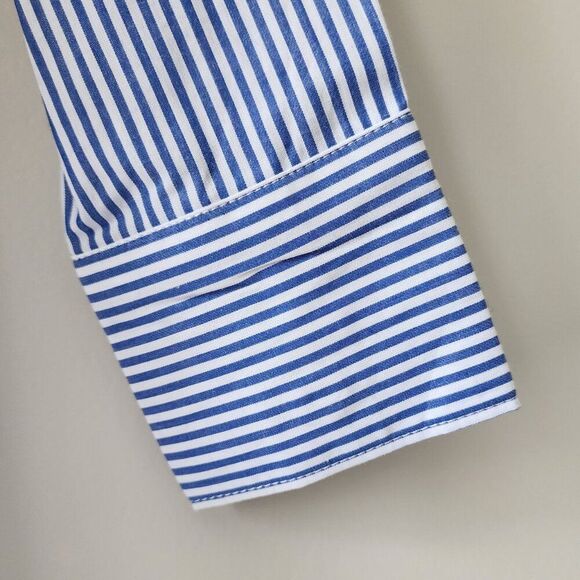 Magaschoni Women's Long Sleeve Striped Oversized Shirt | Cotton Blue White | NEW - Picture 6 of 12